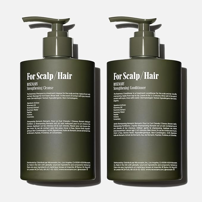Nécessaire Rosemary Hair Duo | Multi-Protein Strengthening Rosemary Shampoo and Conditioner Set For Thinning Hair. For Women + Men. Free Of Sulfates. Color-Safe. 500 ml / 16.9 fl oz