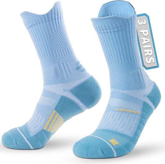 Coolmax Compression Running Socks for Women 3 Pairs, Anti-Blister Moisture Wicking Boot Crew Cushion Athletic Workout Socks