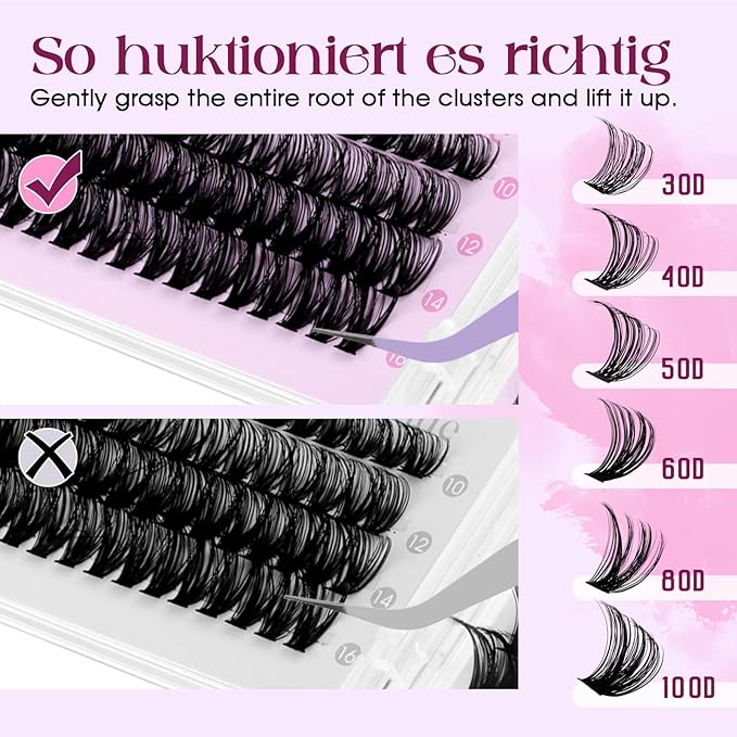 Lash Clusters Kit 30D+40D+50D+60D+80D+100D Wispy Individual Lashes Kit D-Curly Volume Lash Extensions 10-16mm Natural DIY Cluster Lashes Kit for Beginners