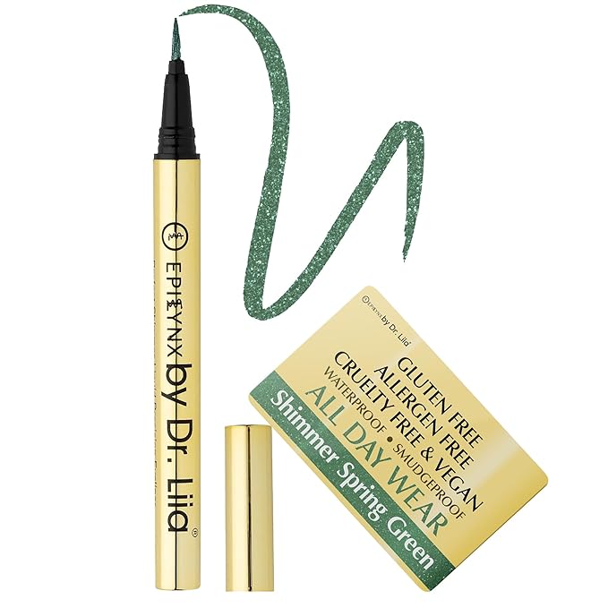 Liquid Eyeliner - Hypoallergenic Eyeliner with Fine Brush Tip, Long-Lasting Waterproof Eye Liner - Cruelty-Free, Vegan, Hypoallergenic, Gluten-Free, Smooth Liquid Eye Liner, Shimmer Spring Green 2mL