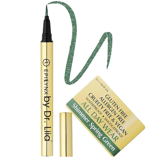 Liquid Eyeliner - Hypoallergenic Eyeliner with Fine Brush Tip, Long-Lasting Waterproof Eye Liner - Cruelty-Free, Vegan, Hypoallergenic, Gluten-Free, Smooth Liquid Eye Liner, Shimmer Spring Green 2mL