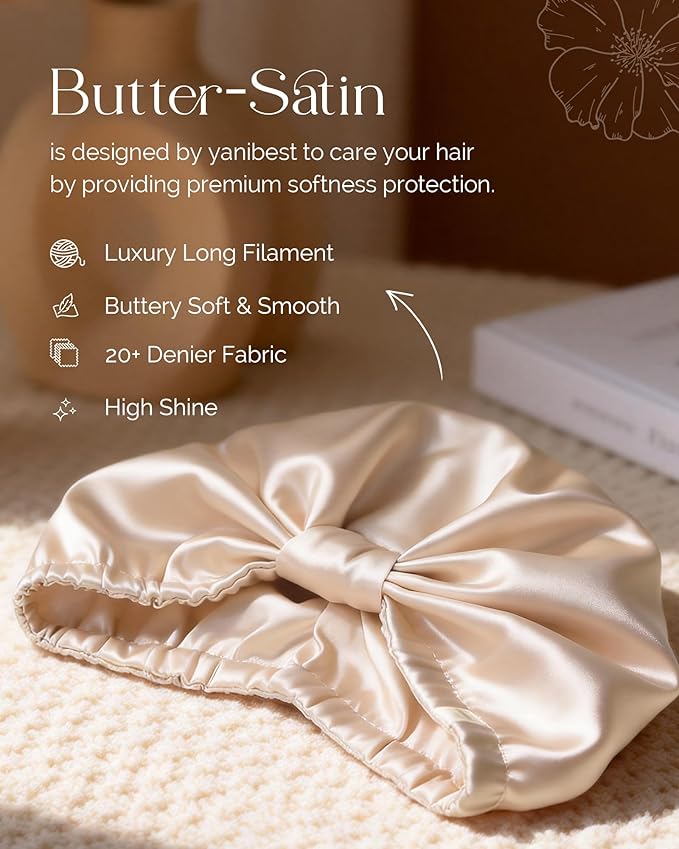 YANIBEST Adjustable Satin Bonnet for Sleeping with Elastic Band, Double Layer Hair Wrap for Natural Curly Hair, Reduce Frizz