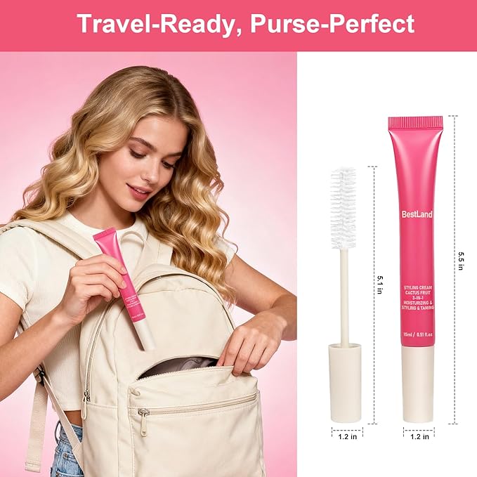 2 Pack Hair Cactus Fruit 3-in-1 Styling Cream & Taming Wand – Smooth Flyaways, Control Frizz & Define Curls | Lightweight Non-Greasy Formula, Precision Brush, Vegan & Citrus Scent Hair Care