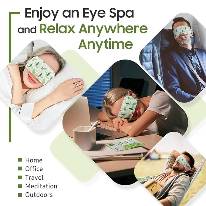BeHoomi Steam Eye Mask, 10 Packs Heated Eye Mask, Self Heating Disposable SPA Warm Compress for Eyes Sleep Mask, Travel Essentials & Relaxation Gifts, Stocking Stuffers (Green Tea Scent)