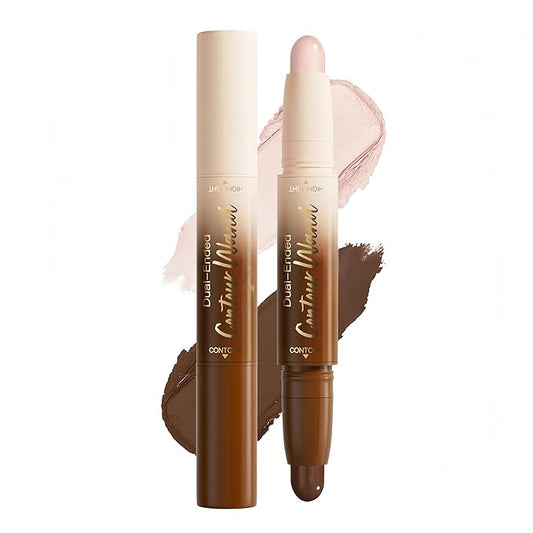 MAEPEOR Contour Highlighter Stick 2 in 1 Smooth Natural Glow Cream Bronzer and Highlighter Stick Long Lasting Non-greasy and Non-drying Brightening Pen (03 Tan)