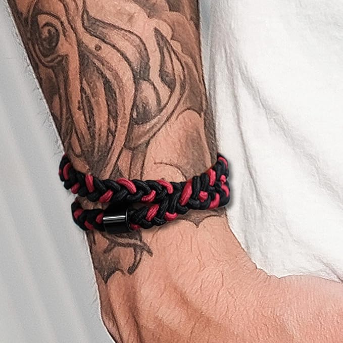 Braided Mens Hair Ties For Men 5 pcs(XL, Red Black) - For Buns Curly Thick Dense Hair Elastic Hair Ties For Guys | No damage Crease Breakage Man Bun Hair Tie Men with Long Hair Perfect hairtie
