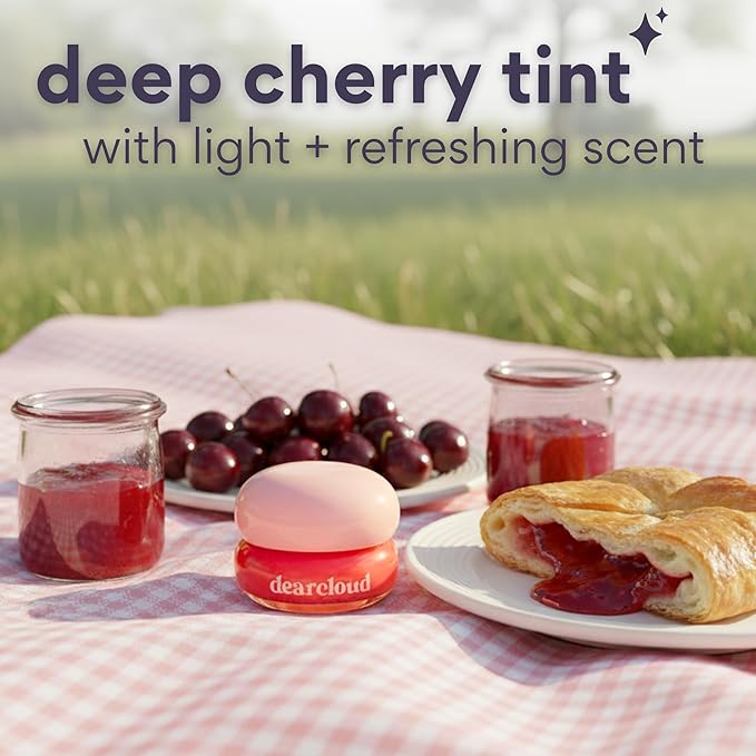 dearcloud Dewy Lip Jam – Hydrating Lip Balm & Gloss with Vitamin E, Korean Skincare (Deep Cherry)