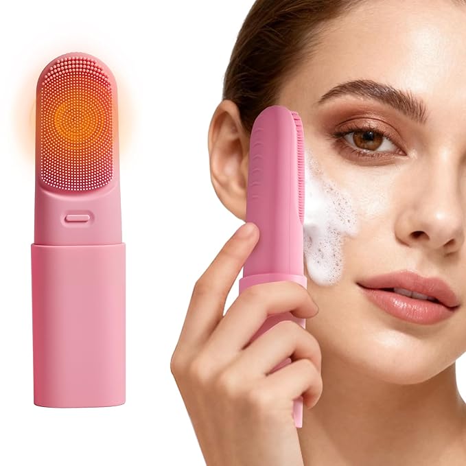 Facial Scrubber Electric Facial Cleansing Brush with Heated, Makeup Remover Cleansing Exfoliating and Massaging,3 Modes,Waterproof Rechargeable Silicone face Brush for Woman & Men(Mist Rose Pink)