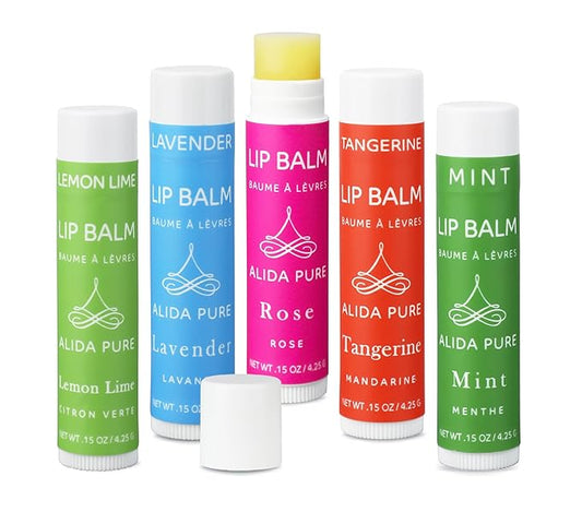 Aria Lip Balm Collection, Vegan Set, Beeswax Free, with Organic Jojoba and Avocado Oil, Vitamin E, Natural Moisturizer for Dry, Chapped Lips, 5 Tube Set