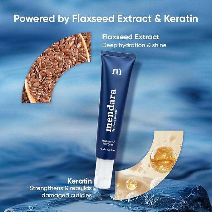MENDARA Split End Mender Hair Serum – Helps Seal the Appearance of Split Ends, Smooth & Nourish Dry, Damaged Ends, Lightweight Leave-In Anti-Frizz Treatment with Flaxseed Extract & Keratin, 70 mL