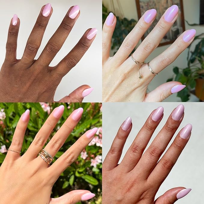 Olive & June Instant Mani Press-On Nails | (Glue) Medium, Oval 42 Fake Nails, 21 Sizes | Non-Toxic, Long-Lasting Recycled Materials Realistic Look | Salon-Quality at Home | Iridescent Pink