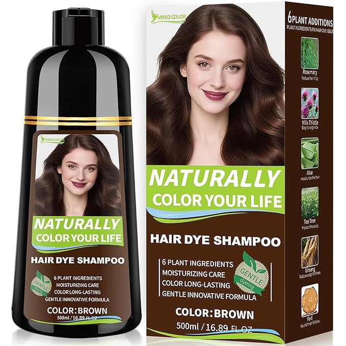 Vireo Color Brown Hair Dye Shampoo for Women & Men, 15 Min Gray Coverage, 3 in 1 Semi-Permanent Color with Natural Herbal Ingredients, Lasts 60 Days