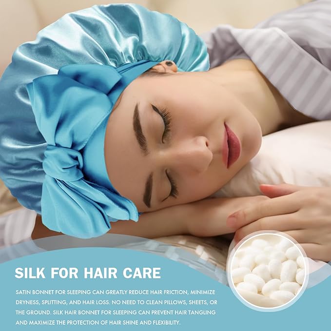 Silk Bonnet for Sleeping Women, Adjustable Soft Satin Lined Bonnet with Tie Band, Double Layer Sleep Night Cap