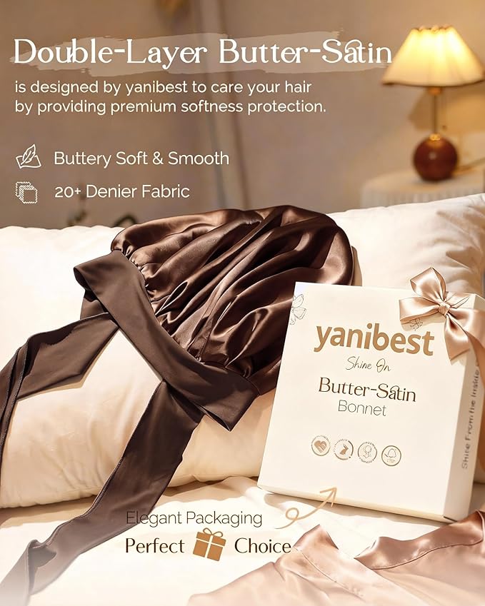 YANIBEST Adjustable Silk Bonnet for Sleeping Women Double Layer Satin Bonnet Reduce Friction Prevent Frizz Curly Hair