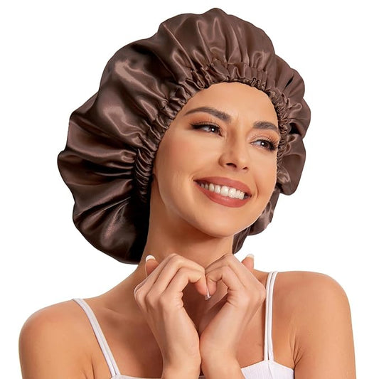 Satin Bonnet Silk Bonnet Hair Bonnet for Sleeping-Slouchy Beanie Hat Satin Sleep Cap for Women's Natural & Curly Hair(Brown)