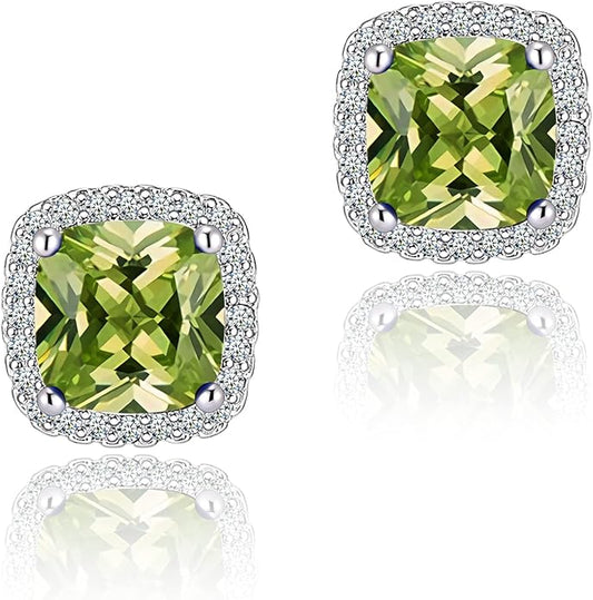 YOMELA Cubic Zirconia Earrings Studs, Halo CZ Birthstone Simulated Diamond Stud Earrings for Women
