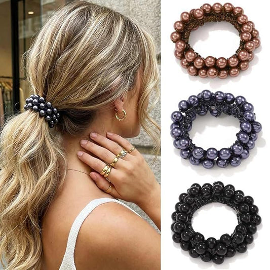 CAKURE Beaded Hair Ties Pearl Ponytail Holders Pearl Hair Accessories for Women (Pack of 3)