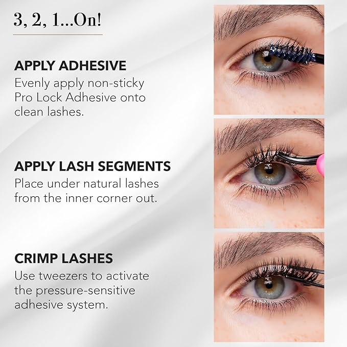 Pro Lash ProWear Starter Lash Clusters Kit - Easiest to Apply Lashes - 10-Day Cluster Eyelash Extensions - 3 Sets of False Eyelashes Plus Adhesive, Remover, Tweezers - Classic No. 01 - Black