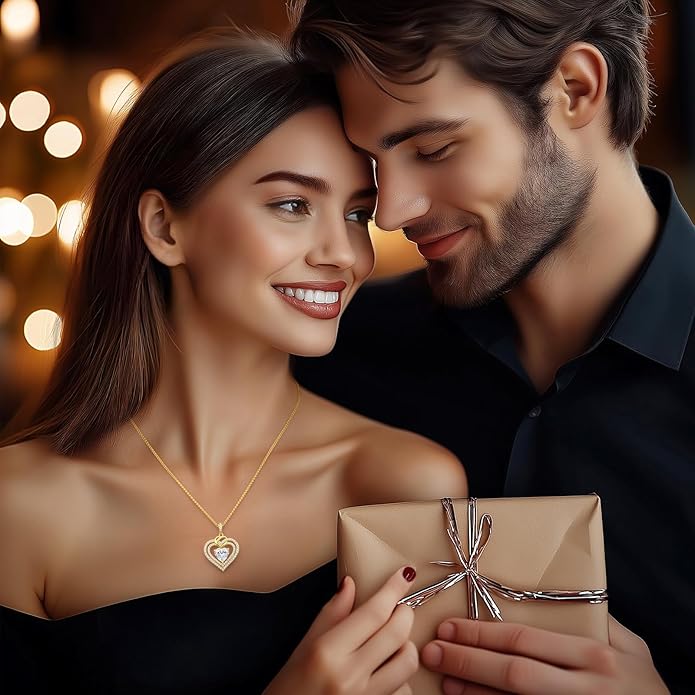 OOBEE Moissanite Heart Necklaces for Women, 1- 4 Carat Moissanite 925 Sterling Silver Gold Plating Fine Women Necklace，Ideal Anniversary Birthday Christmas Valentine Mothers Day Jewelry Gifts for Mom Wife Her Girlfriend