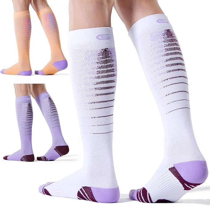 CelerSport 3 Pairs Compression Socks for Men and Women 20-30 mmHg Running Support Socks