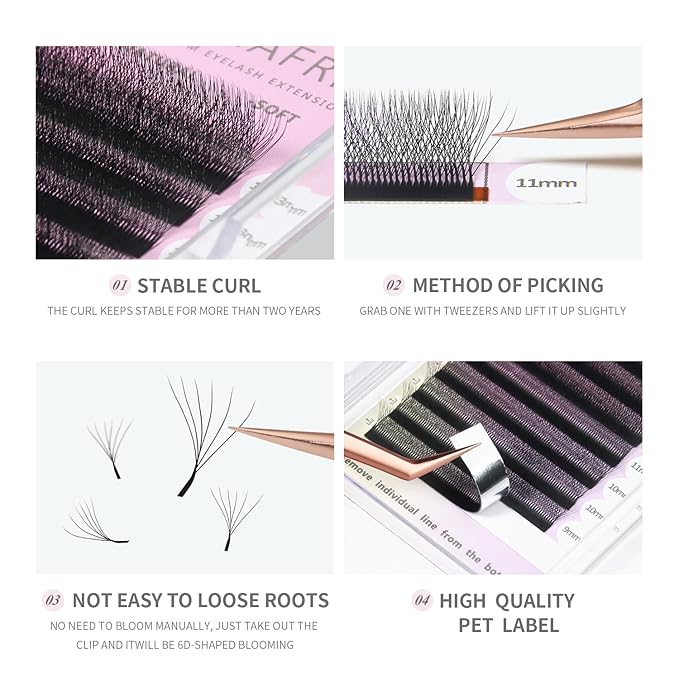 ANNAFRIS 6D Premade Fan W Shape Eyelash Extensions 0.07 D Curl 12mm Volume Self Fanning False Lashes Makeup Supplies Professional Use Lash Extension(0.07 D, 12mm)
