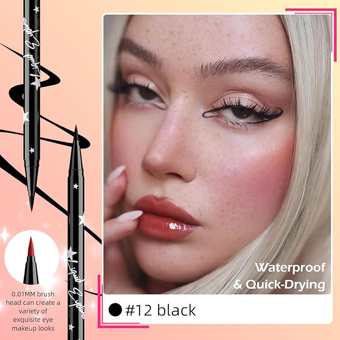 Black Matte Liquid Eyeliner Pen, Waterproof Smudge Proof Eye Liner Pencil, Brown Liquid Liner for Face Body Paint, Long Lasting & Quick Dry Bright Colorful Eyeliner Pen Eye Makeup #12