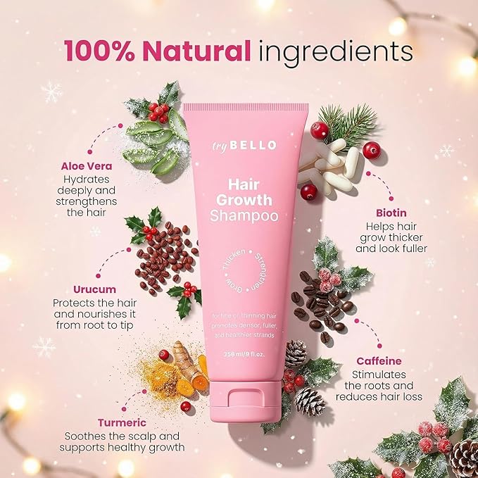 Trybello Hair Growth Shampoo | Natural Thickening & Scalp Detox | Aloe Vera, Turmeric, and Urucum Extract | Sulfate-Free, Vegan, Anti-Hair Fall Formula | For Any Hair Type | 4 Pack Combo