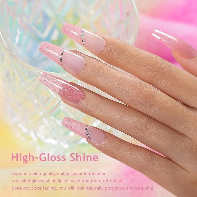 RARJSM Nude Glitter Gel Nail Polish Clear Pink Rainbow Chunky Sparkle Shimmer Jelly Nuded Iridescent Transparent Pink Gel Polish Single Bottle Soak off UV LED Cured for Home Salon Manicure 15ML