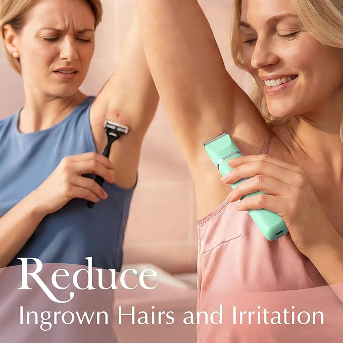 Risina Bikini Trimmer for Women - Pubic Hair Trimmer for Women, Gentle Dual Head Electric Shaver for Private Area and Bikini Line, IPX7 Waterproof, Cordless Rechargeable, Self-Care Gifts for Her
