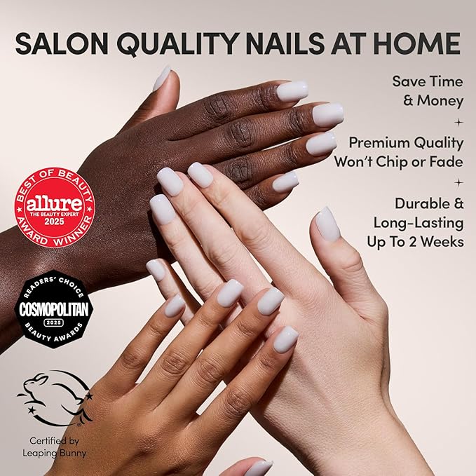 Glamnetic Press On Nails - Clean Cut | Short Squoval White Fake Nails, Salon Quality Milky Nails | 15 Sizes - 30 Nail Kit with Glue