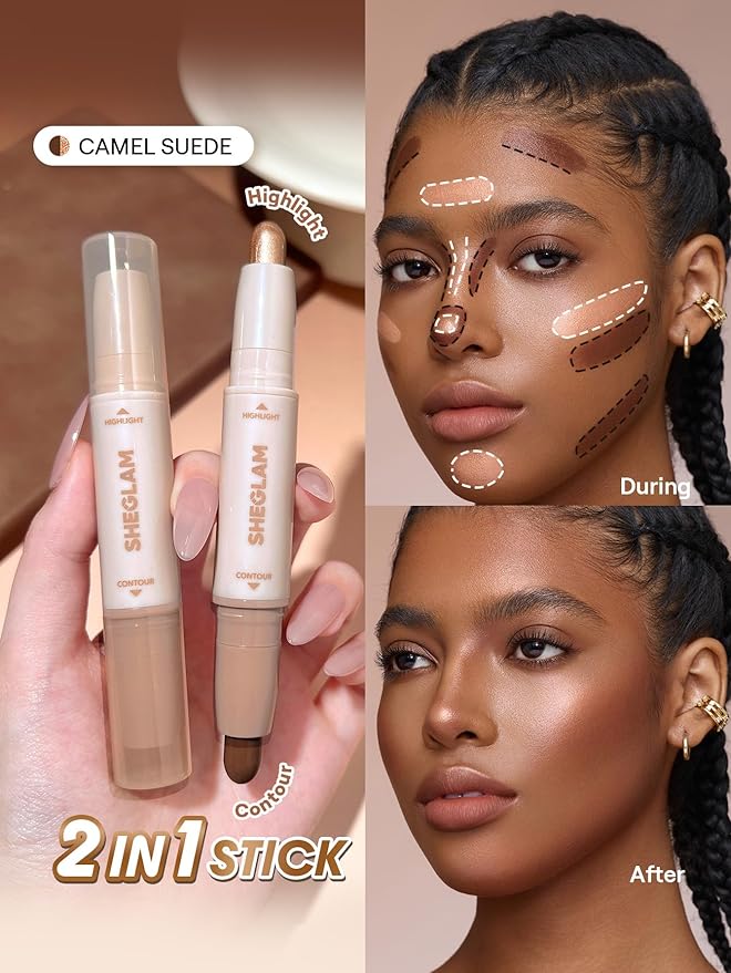 SHEGLAM 2-in-1 Contour & Highlight Stick Cream Waterproof Contour Stick-Camel Suede