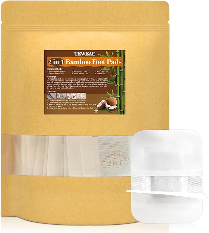 TEWEAE Foot Pads for Better Sleep, 124 Pads One-Piece Design Natural Bamboo Vinegar Foot Pads - No Off - Improves Sleep and Relaxation - Premium Foot Care Good Night Foot Patches (2 in 1 Design)