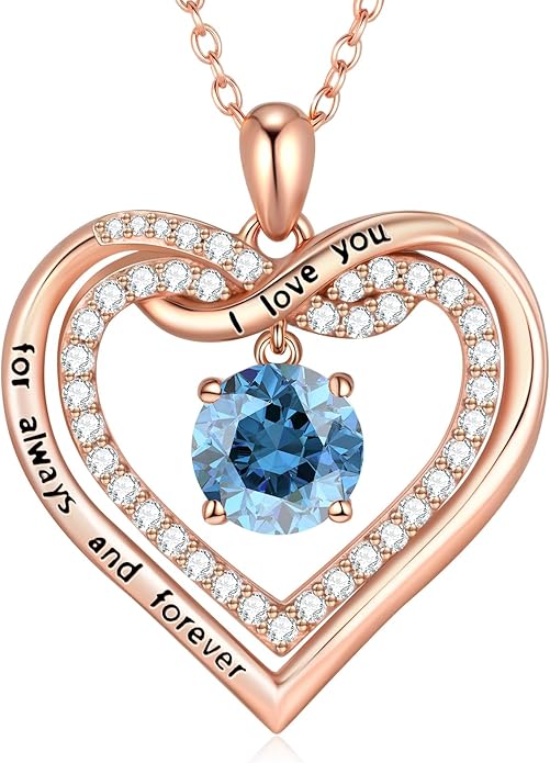 G&GEMSJEW Infinity Heart Birthstone Necklaces for Women, 925 Sterling Silver Jewelry, Pendant Heart Necklaces Birthday Anniversary Christmas Gift for Women Wife Mom Girlfriend Lady