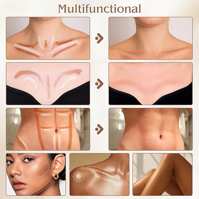 Contour Highlighter Stick，2-in-1 Dual-Ended Cream Bronzer & Highlighter Sticks Pen for Face Body Contouring Makeup- Buildable，Waterproof, Easy to Apply Suitable for Beginners，04Nude Brown+Nude