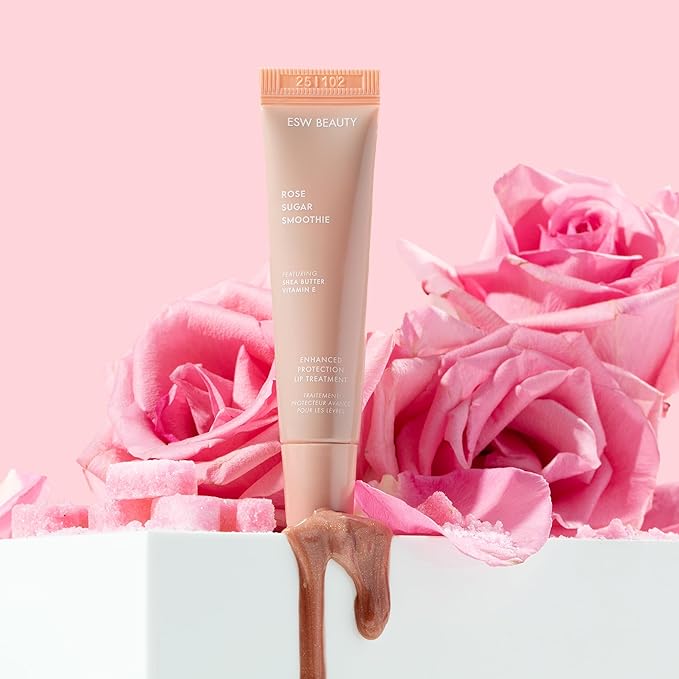 ESW Beauty Rose Sugar Smoothie Shimmer Lip Treatment – Soft Rose & Sweet Sugar with Shea Butter & Vitamin E for Luminous Shine & Daily Protection