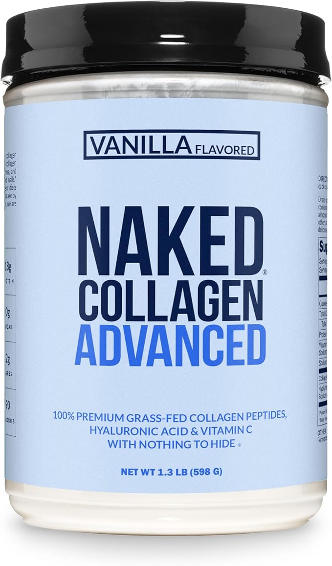 NAKED Vanilla Collagen Advanced - Peptides Protein Powder, Hyaluronic Acid, Vitamin C, Pasture-Raised, Grass-Fed Hydrolyzed Collagen Supplement, Paleo Friendly, Non-GMO, Keto, Gluten Free, 1.3LB