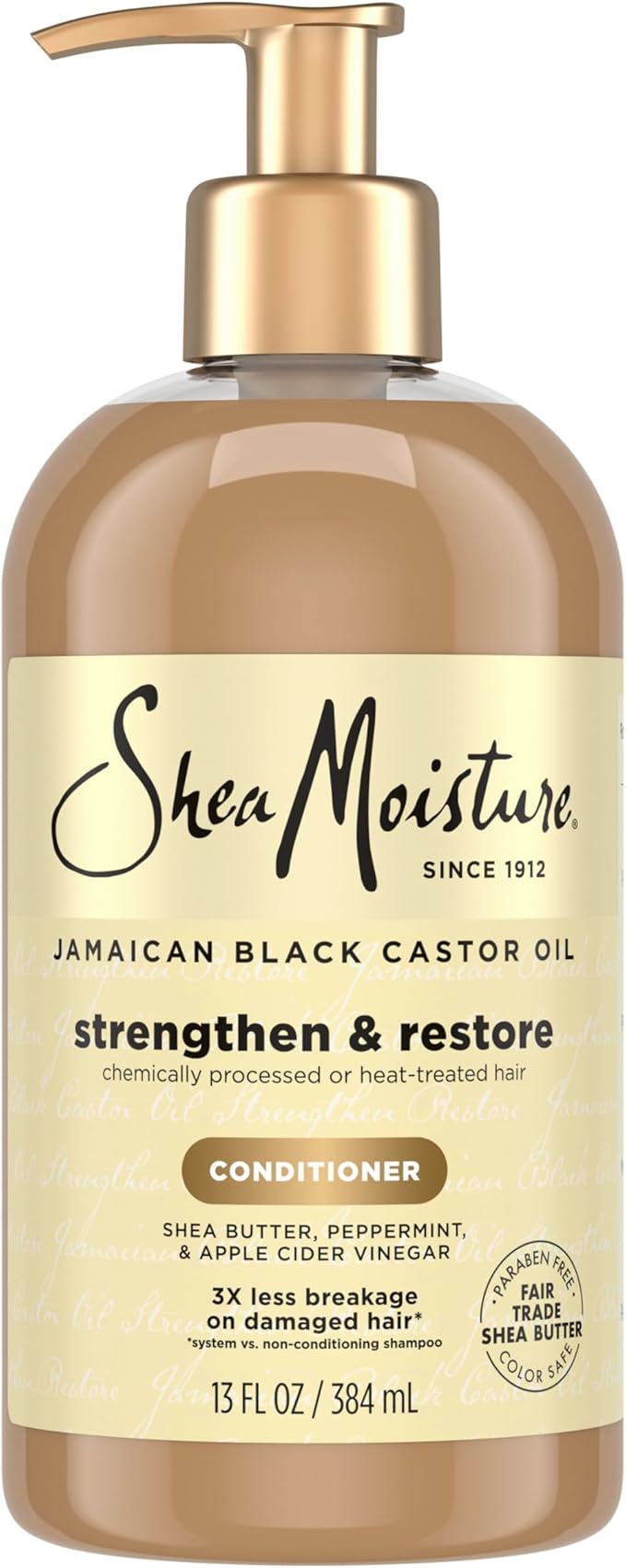 SheaMoisture Strengthen and Restore Rinse Out Hair Conditioner to Intensely Smooth and Nourish Hair 100% Pure Jamaican Black Castor Oil with Shea Butter, Peppermint and Apple Cider Vinegar 13 oz