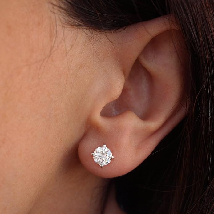 Eternaldia 925 Sterling Silver with Cubic Zirconia Solitaire Stud Earrings for Womens Screw Back Post With Secure Fit