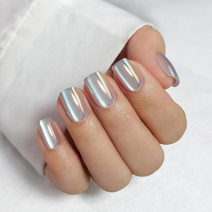 RPNZL Press On Nails - Opal | Chrome Cateye High Gloss Square Fake Nails, Salon Quality| 32 Nails, 16 Sizes Kit with Glue and Adhesive Tabs I Female Founded - Beauty, Self Care