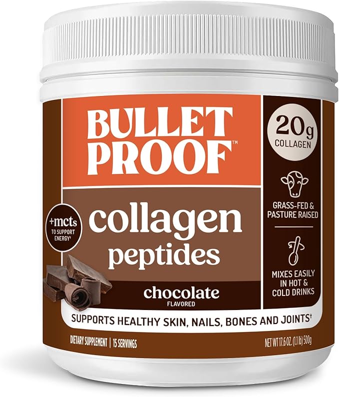 Bulletproof Chocolate Collagen Protein Powder with MCT Oil, 19g Protein, 17.6 Oz, Collagen Peptides and Amino Acids for Healthy Skin, Bones and Joints, Packaging May Vary
