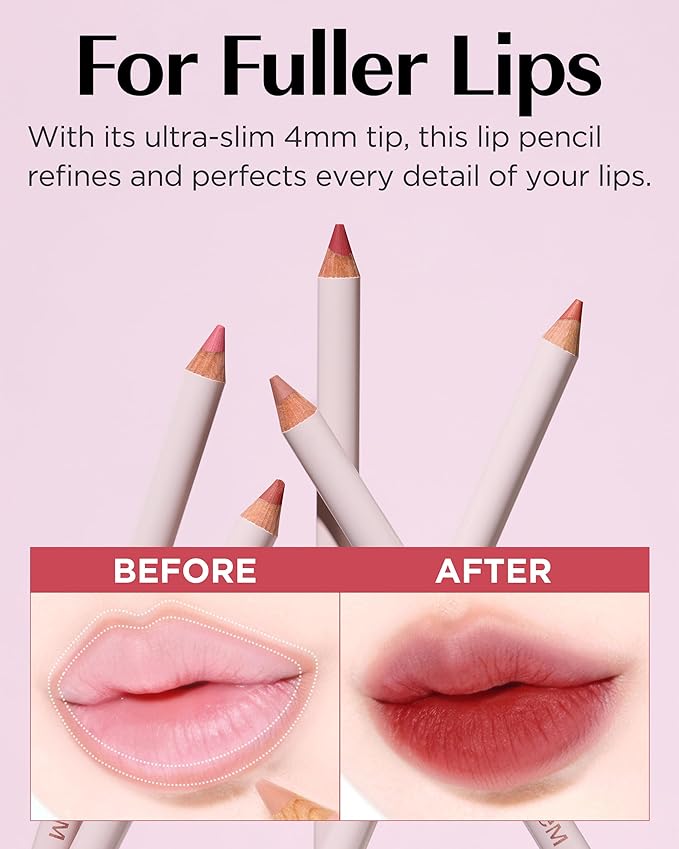 THESAEM Cover Perfection Lip Pencil - 03 Peach Coral - Slim 4mm Lip Liner for Overlip Correction - Korean Makeup Lip Contouring Pencil Easy Blending Formula, 0.04oz