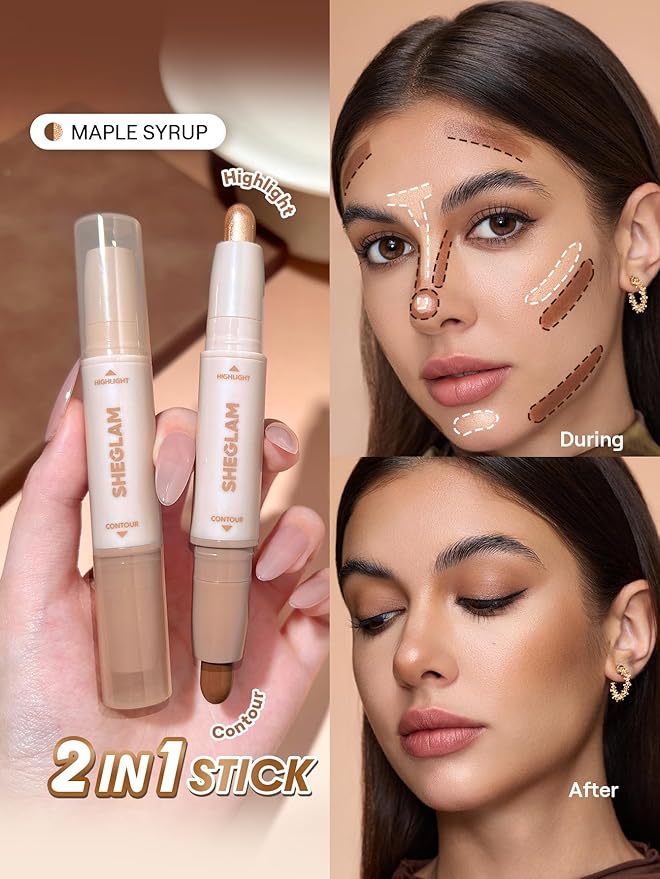SHEGLAM 2-in-1 Contour & Highlight Stick Cream Waterproof Contour Stick-Maple Syrup