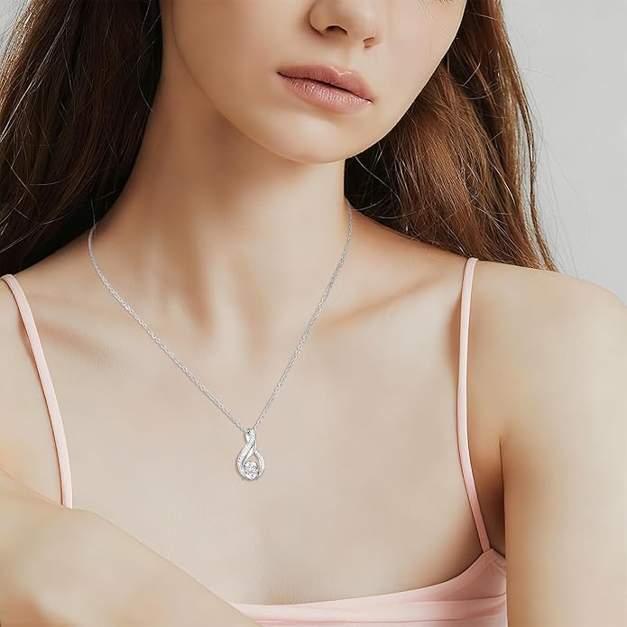 KRZ Moissanite Infinity Women Necklace, 925 Sterling Silver with White Gold Plated Christmas Valentines Mothers Day for Her, Anniversary Birthday Jewelry Gifts for Wife Girlfriend