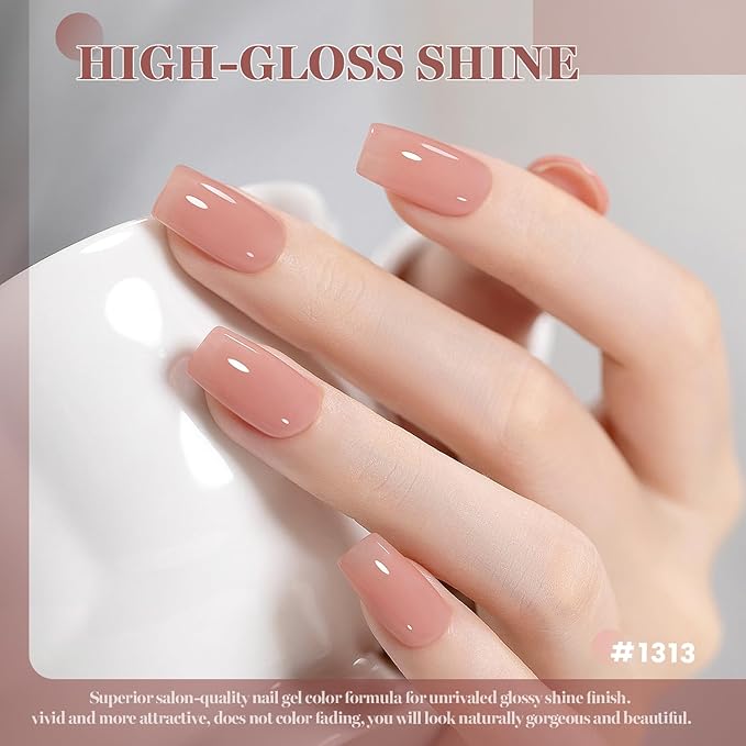 RARJSM Nude Jelly Gel Nail Polish Set Sheer Gray Pink Milky White Misty Roswood Pinkish Beige 6 Pcs Neutral Skin Tone Colors French Manicure Gelpolish Soak Off Curing Requires for Home Salon 7.5ml