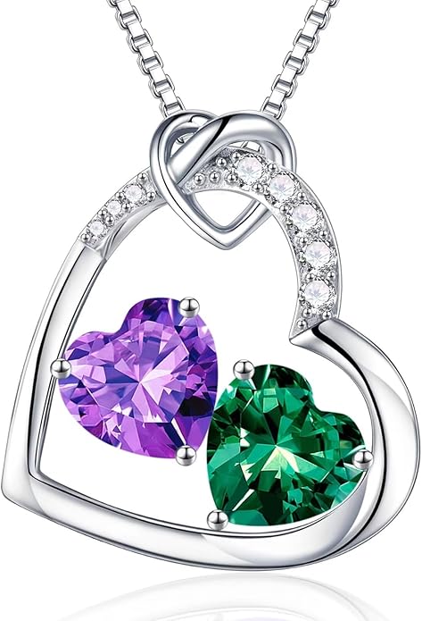 Iefil Valentines Day Gifts for Her - 925 Sterling Silver Heart Birthstone Necklace, Anniversary Birthday Gifts for Women Wife Girlfriend, Jewelry for Mom Daughter