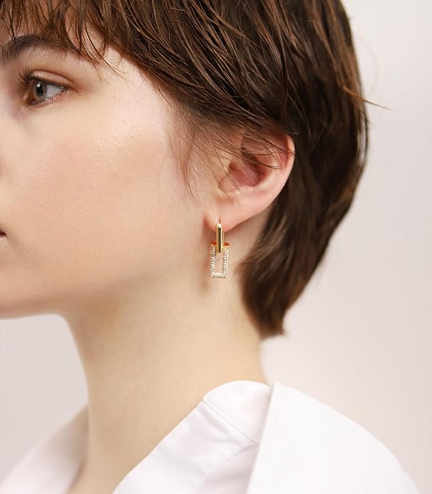 OZEL 14K Gold & Silver Plated Paperclip Chain Earrings with Cubic Zirconia – Dangle, Hoop, Huggie, Stud Styles – Women’s Fashion Jewelry Gift
