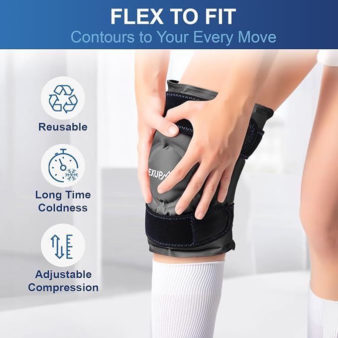 APEXUP Ice Pack for Knee Pain Relief, Large Reusable Wrap After Surgery, Flexible Gel Cold Pack for Injuries, Pain Relief for Back, Shoulder, Elbow, Ankle and Leg (Black, L, 2PK)