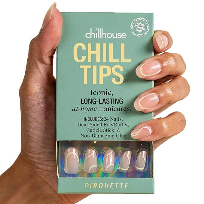 Chillhouse - Chill Tips, Press on Nails Kit - Pirouette (Oval) - 30 Nail Shapes & Sizes - Up to 3 Weeks of Wear - Customizable Fit - Reusable - Latina Founded & Women Owned - Beauty & Self Care