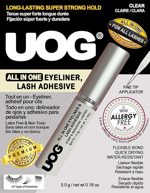 UOG (United One) Eyelash Adhesive Glue - Super Strong Hold for Up to 5 Days | Waterproof, Allergy-Free, and Odorless | Brush-On False Lash Extension Glue| No Irritation or Itching (Black)