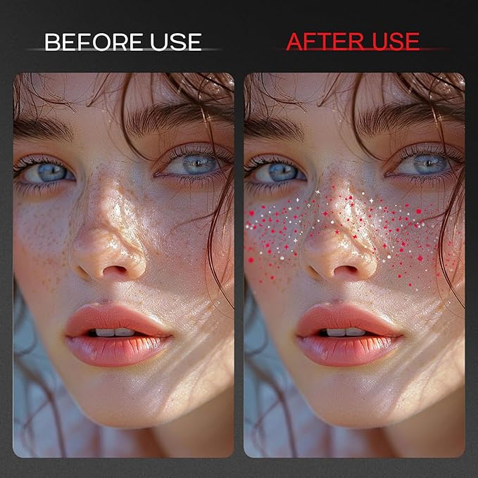 10 Pcs Red-Silver Dual-tone Glitter Freckles,Red and Silver Glitter Freckles Face Tattoo, Waterproof Face Sparkle Freckles, Long-lasting 48h Temporary Tattoos for Christmas